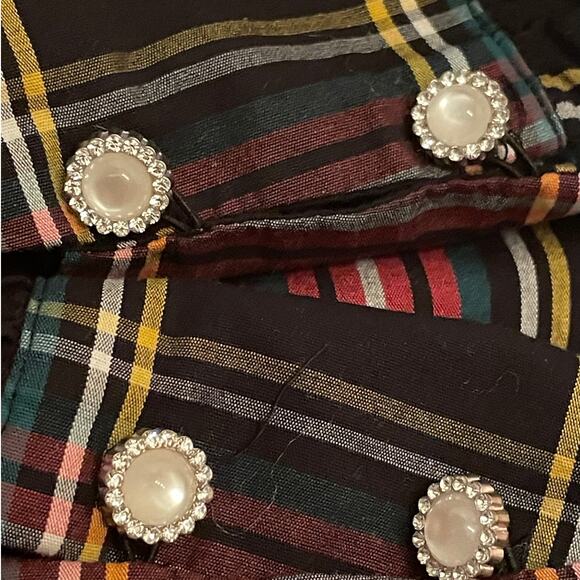 J.Crew Size PM Plaid Ruffle Shoulder Top | Holiday Tartan Blouse Long Sleeve - Picture 8 of 14
